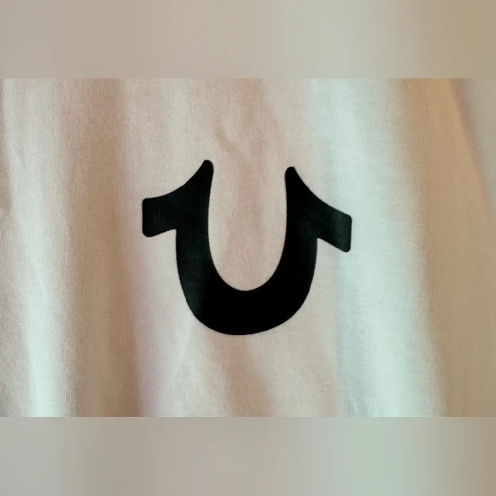 True Religion White Short Sleeve Tee with Black Logo Size XL